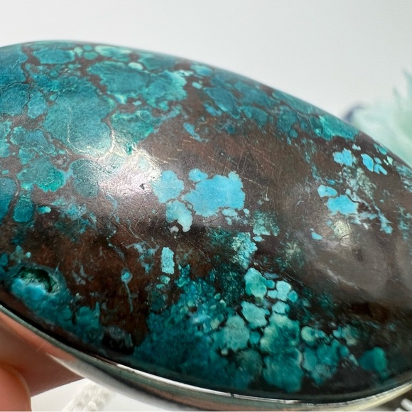 Tibetan Turquoise Pendant Necklace Sterling Silver 925 Oval Handcrafted New - Picture 4 of 9